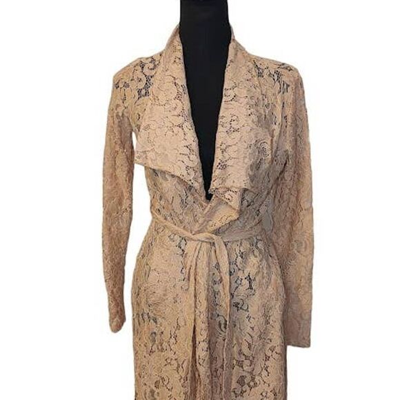 Windsor Long Lace Open Front Tie Belt Blush Cardigan Small - Picture 4 of 8